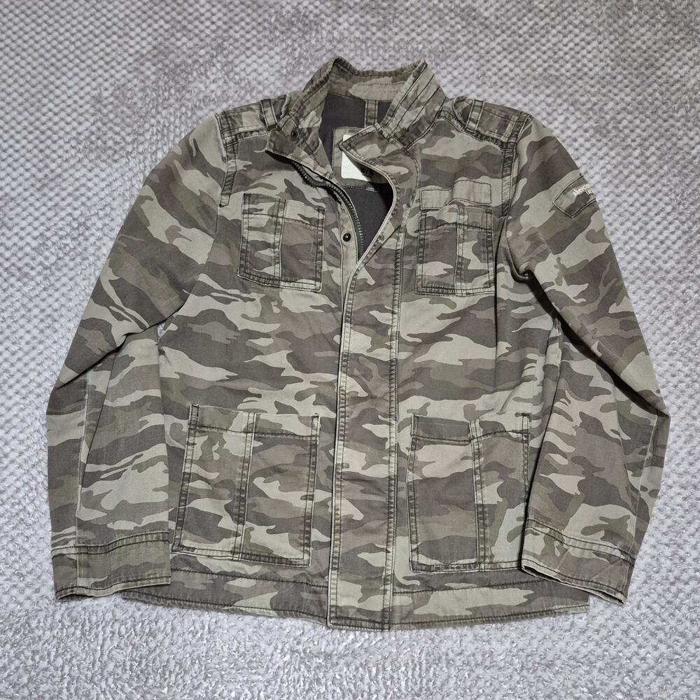 Abercrombie Fitch Kids Camo Jacket 15/16 Green Military Patch Pockets Relaxed
